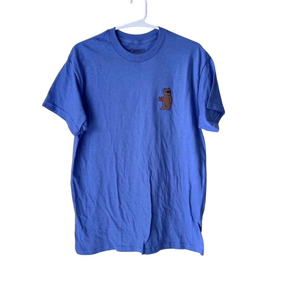Riot Society Mens Party Bear Embroidered Graphic Tee Periwinkle Blue M